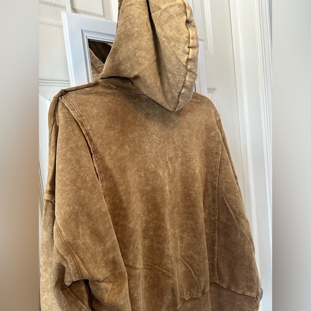 NWOT🤎Zenana Acid Washed French Terry Zip Hoodie S/M  Camel - Picture 9 of 9